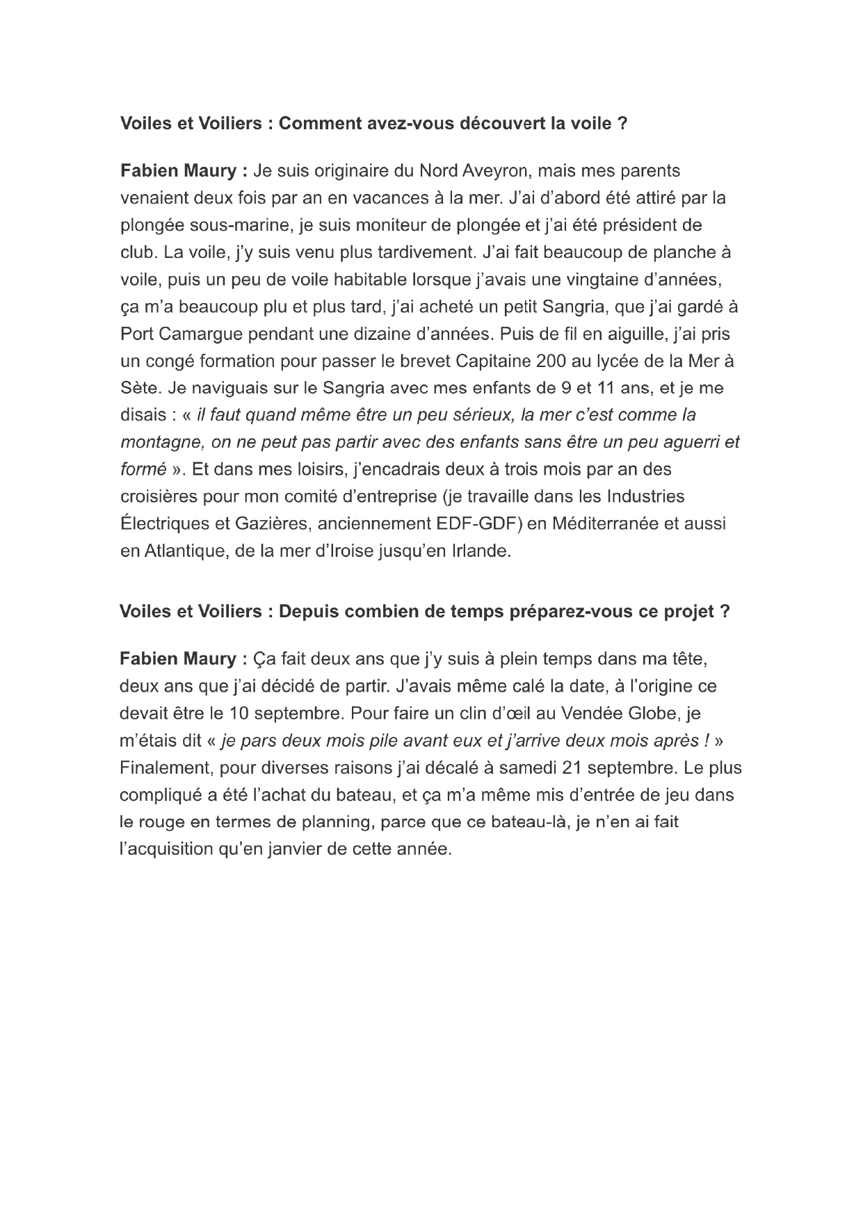 Article du journal Voile et Voilier 09/2024